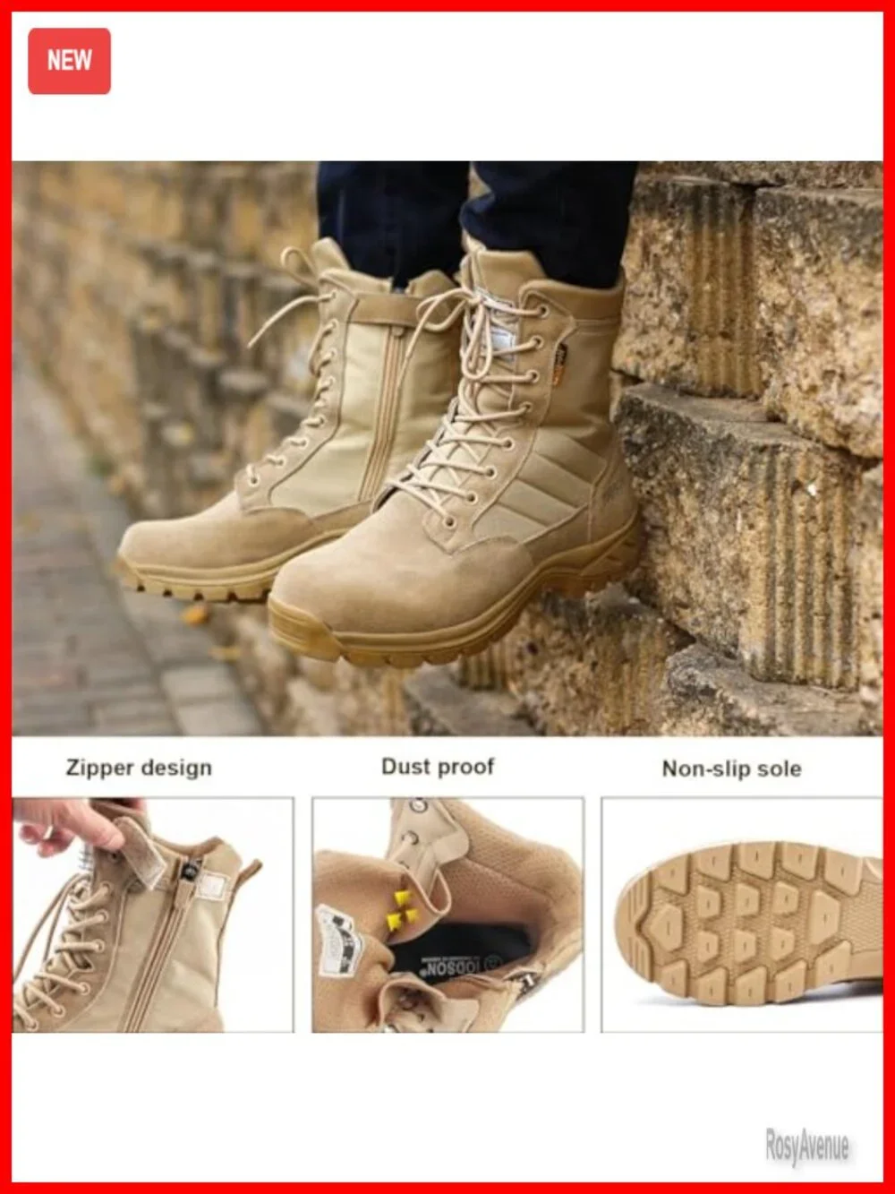 Military Tactical Work Boots with Side Zipper, Puncture Resistant, 8 Inch